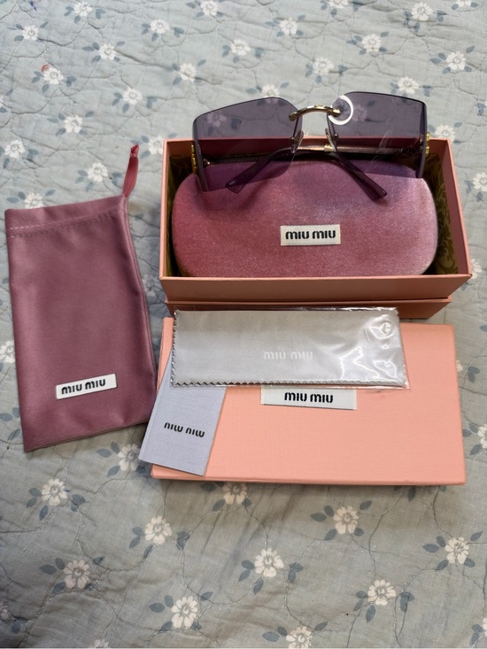 Miu Miu Accessories - Miu Miu Purple Gradient Rimless Rectangular Sunglasses with Gold Bridge